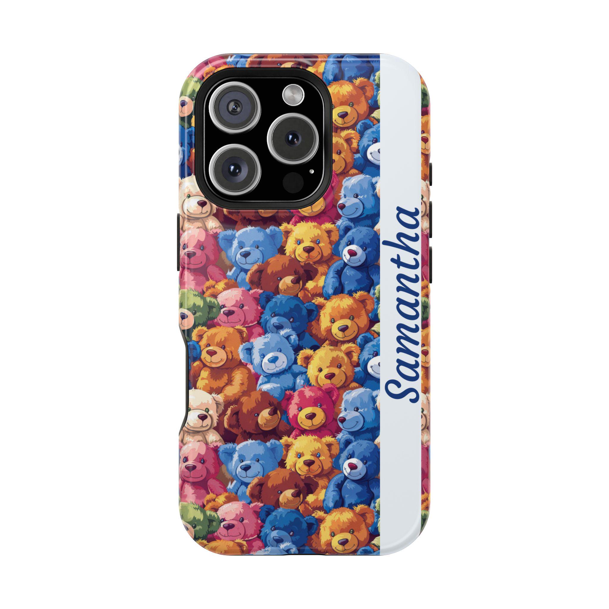 Personalized Adorable Teddy Bears Magnetic Safe on iPhone 15, iPhone 14 and iPhone 13 Cases. Custom Teddy iPhone Make Cases