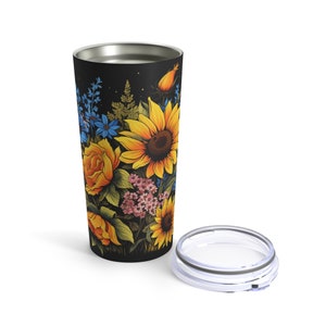 Vintage Sunflowers Tumbler 20oz, sunflowers, botanical, sunflower lover, boho sunflowers, cottagecore, vintage floral , floral graphic image 6