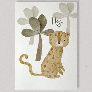 Postkarte Leopard mit Pflanzen | A6 Grußkarte Tiermotiv | Geschenkidee liebevoll illustriert Deko Kinderzimmer