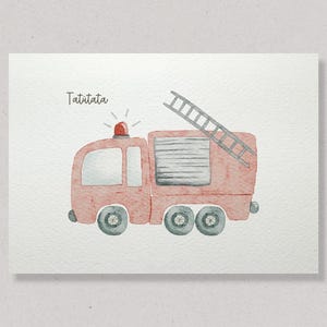 Postkarte Feuerwehr mit Leiter | A6 Grußkarte Fahrzeuge | Geschenkidee Handmade Illustration Zeitloses Design