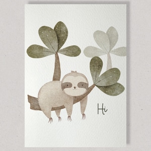 Postkarte Faultier auf Ast | A6 Grußkarte mit Tiermotiv | Geschenkidee Handmade Deko Vintage-Stil