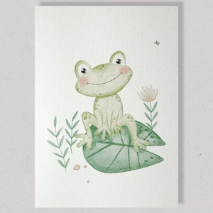 Postkarte Frosch auf Seerose | A6 Grußkarte mit Tiermotiv | Geschenkidee Handmade Deko Vintage-Stil