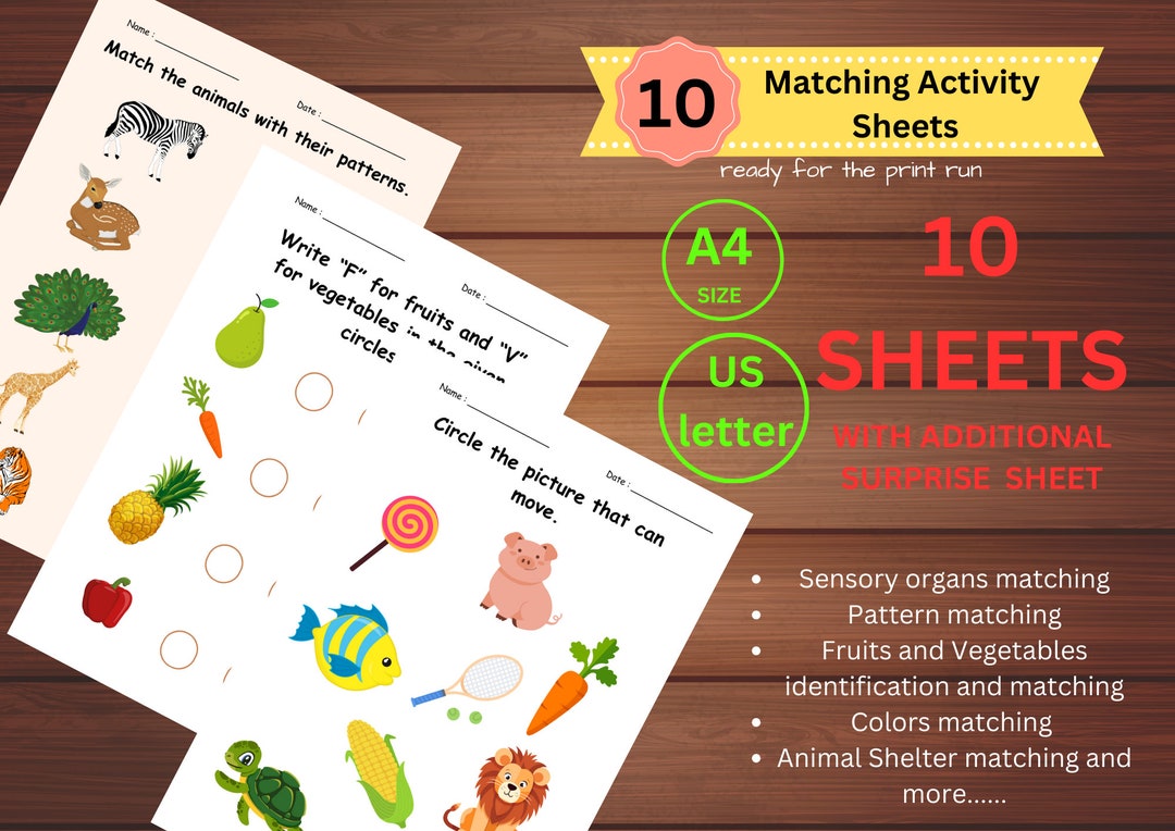 10 Matching Activity Worksheets Printable Homeschool - Etsy