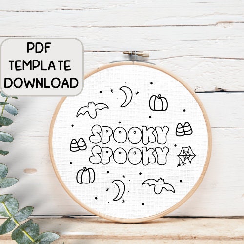 Bat Moon Spider Embroidery Pattern Download, Embroidery Halloween Pattern, Hand Embroidery Design, Instant PDF Download Pattern