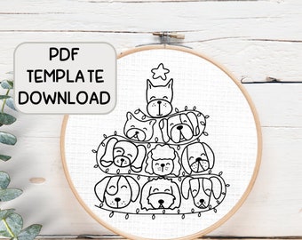 Puppy Christmas Tree Embroidery Pattern Download, Embroidery Christmas Dog Pattern, Hand Embroidery Design, Instant PDF Download Pattern