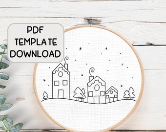 Winter Town Embroidery Pattern Download Bundle, Embroidery Christmas Pattern, Hand Embroidery Design, Instant PDF Download Pattern