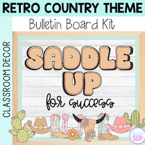 Digital Bulletin Board, Instant PDF Download, Classroom Decor, Saddle Up for Success, Retro Country Bulletin Board Kit, DIY Bulletin Board