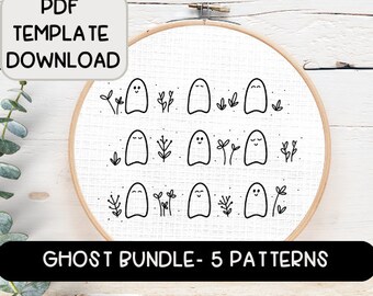 Ghost Embroidery Pattern Bundle: Halloween Hand Embroidery Design (PDF Download)