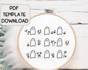 Ghost Flower Embroidery Pattern Download, Embroidery Halloween Pattern, Hand Embroidery Design, Instant PDF Download Pattern