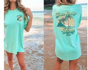 Custom Comfort Colors® Family Beach Shirts, Personalized Matching Group Vacation TShirt, Girls Trip Tropical Island, Beach Bachelorette 2025
