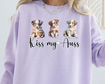 Felpa con stampa Australian Shepherd Comfort Colors®, maglione per mamma di cani australiani, regalo per proprietari di cani australiani, motivo fiori di campo australiani, divertente girocollo australiano