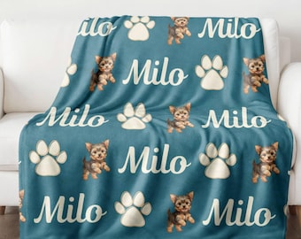 Customized Yorkie Dog Blanket, Dog Mom Throw Blanket, Yorkie Blanket, Dog Lover Housewarming Gift, Dog Dad Gift, Pet Lover Present, Quilt
