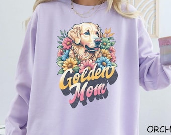 Comfort kleuren sweater golden retriever moeder, Life is Golden trui, wilde bloemen hondenliefhebber, hond mama ronde hals, shirt golden retriever