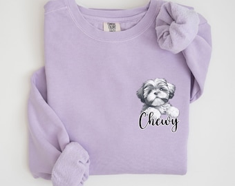 Shih Tzu Gift, Custom Shih Tzu Sweater, Shih Tzu Mom Sweatshirt, Customized Pet Name Crewneck, Shih Tzu Pocket, Dog Owner Gift, Personalized