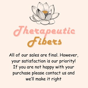May include: A pink and gold logo with the text "Therapeutic Fibers" and a black and white illustration of a lotus flower.