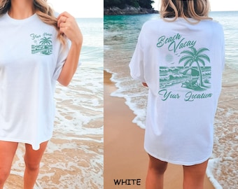 Custom Family Beach Trip Shirt, Comfort Colors Matching Group Vacation Tshirt, Girls Trip Tropical Island, Personalized Group Tee, Palm Tree
