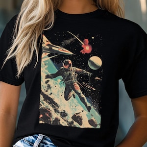 Vintage Space Explorer Retro Shirt, Retro Astronaut T-Shirt, Casual Cosmic Tee, Gift for Space Enthusiasts, Retro Sci-Fi Unisex Heavy Cotton