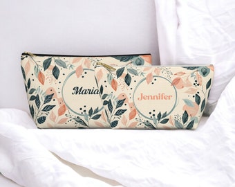 Bolsa de maquillaje personalizada con nombre, bolsa de aseo personalizada para ella, bolsa cosmética floral, bolsa de accesorios, bolsa de flores linda, regalo de dama de honor