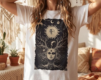Spiritual Rave T-Shirt | Retro Sun Moon Tee | Celestial Boho Festival Outfit