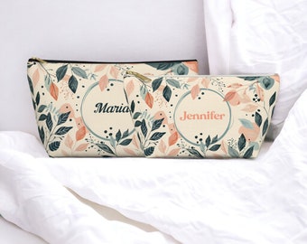 Personalized Floral Makeup Bag With Name, Travel Toiletry Bag, Cosmetic Bag, Custom Accessories Bag, Essentials Zipper Pouch, Bridesmaid Bag