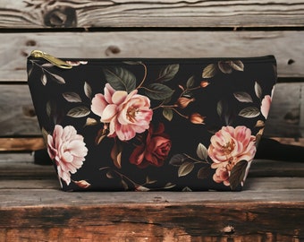 Flower Toiletry Bag With Roses | Flower Pouch | Floral Makup Bag | Travel Bag For Her | Cosmetic Bag | Flower Bag In Small And Large Sizes