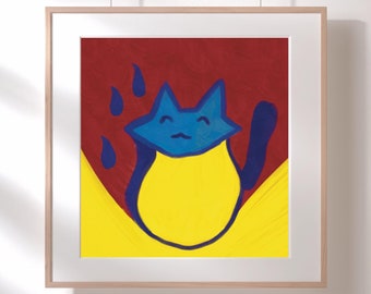 Whimsical Abstract Cat Artwork, Playful Feline Illustration in Bold Colors, Wall Art for Cat Lovers, Vibrant Home Decor, Digital Art Print