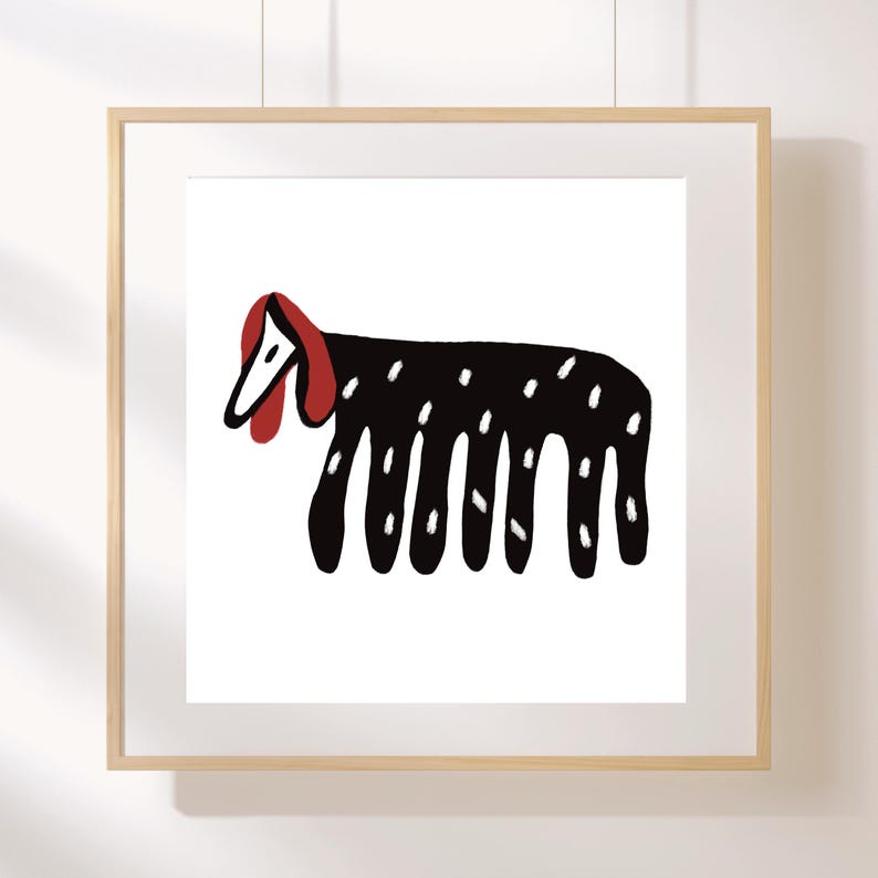 Abstract Dog Illustration Wall Art, Modern Animal Art Print, Black and White Minimalist Decor, Scandinavian Style Art, Digital Download image 2