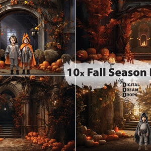 10 Digital FALL Season Backdrops with Pumpkins - SERIES 1