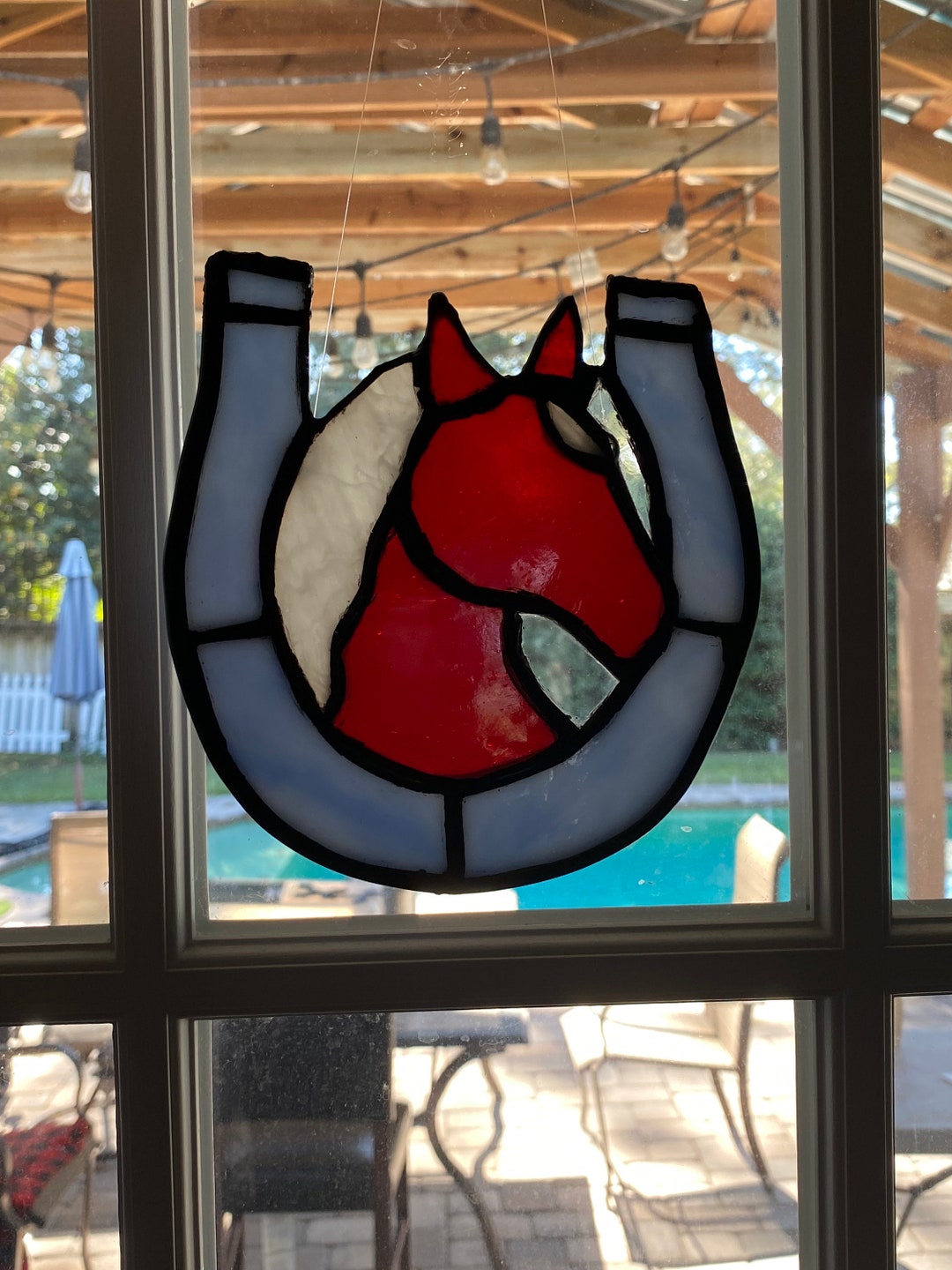 Stained Glass Horse in a Horseshoe Horse Suncatcher Horse Etsy