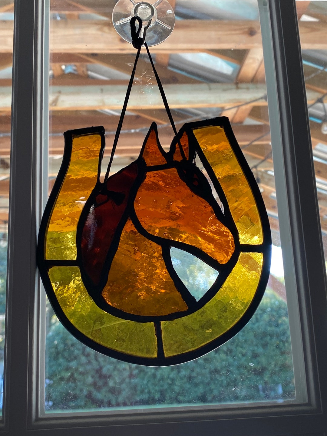 Stained Glass Horse in a Horseshoe Horse Suncatcher Horse Etsy