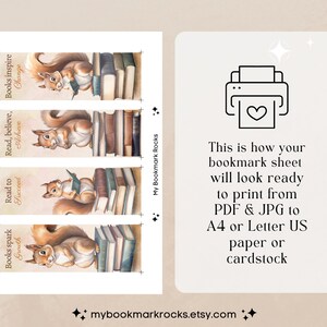 Set of 20 Watercolor "squirrel &amp; Books" Printable Bookmarks, Cute ...