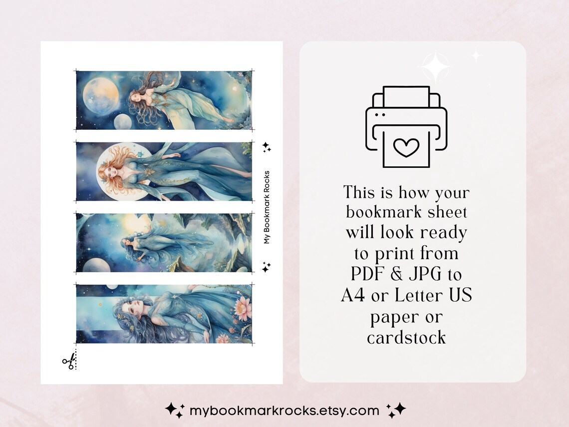 Set of 20 Watercolor celestial Printable Bookmarks, High-quality PDF ...