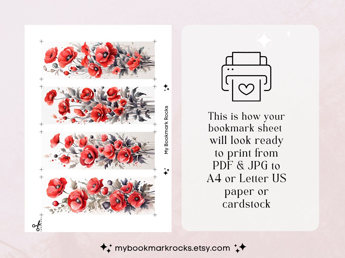 Set of 20 Watercolor poppies Printable Bookmarks, High-quality PDF ...
