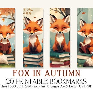 Set of 20  &quot;Fox in Autumn&quot; Printable Bookmarks, Autumn Bookmarks, High-Quality PDF & JPG, Instant Digital Download, Book Lover Gift