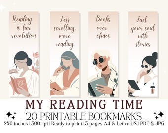 Set of 20 "My Reading Time" Printable Bookmarks, Bookmarks with Bookish Quotes | Instant Digital Download (PDF & JPG)