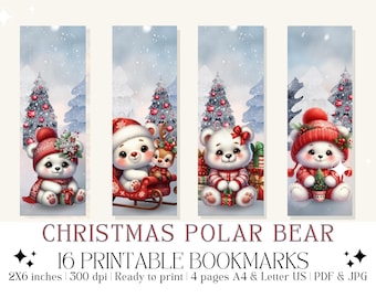 Peut inclure: Ensemble de 16 marque-pages imprimables représentant de mignons ours polaires dans des scènes d'hiver. Les marque-pages mesurent 5,1 cm sur 15,2 cm et sont prêts à être imprimés. Les motifs comprennent un ours polaire sur un traîneau, un ours polaire tenant un cadeau et un ours polaire portant un bonnet de Père Noël.
