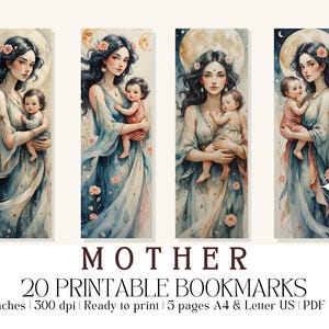 Set of 20 &quot;Mother&quot; Printable Bookmarks, Mother Bookmarks, High-Quality PDF & JPG, Instant Digital Download, Gifts for Her, Mother’s Day Gift