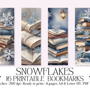 Set of 16 Watercolor "Snowflakes" Printable Bookmarks, Winter Bookmarks, Instant Digital Download, High-Quality PDF & JPG, Book Lover Gift