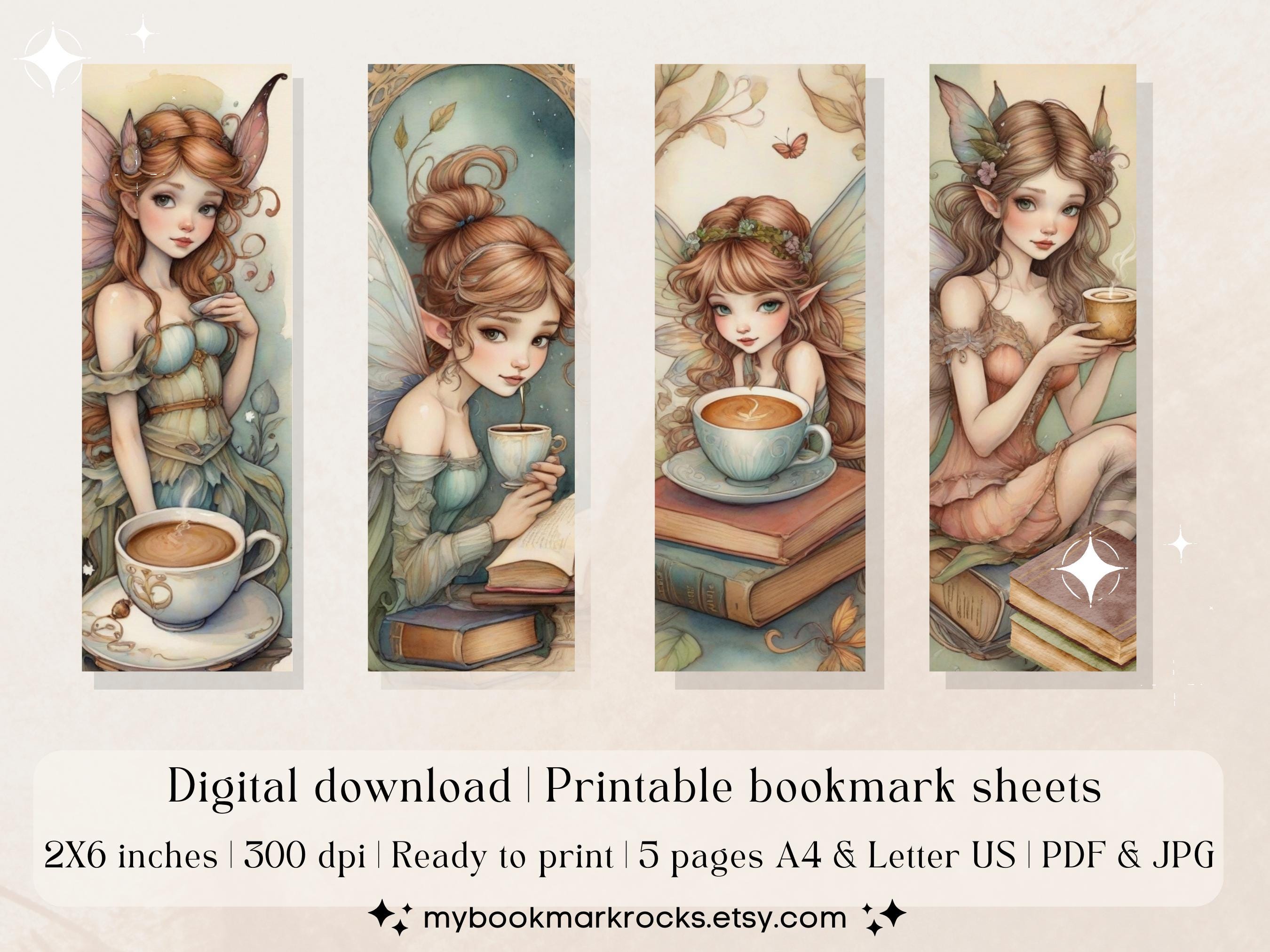 Set of 20 "coffee & Books" Printable Bookmarks, Art Nouveau, Fantasy ...