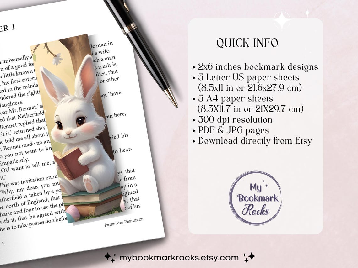 Set of 20 "easter Bunny" Printable Bookmarks, Easter Designs | Instant ...