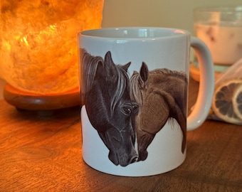 Horse Mug for Horse trainer gift for horse lover, two horses artist mug, best friends horse gift, gift for girlfriend, equestrian gift