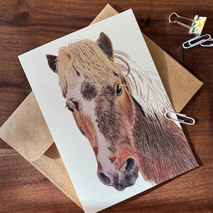 Carte de voeux cheval Carte de voeux art crayon de couleur Cadeau pour les amateurs de chevaux Cadeau cheval miniature pour carte de fête des mères 5 x 7" cadeau poney