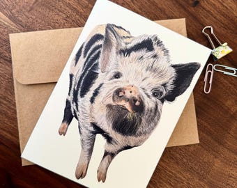 Pig Greeting Card Colored pencil art greeting card for pig lovers gift Potbellied Pig Card 5x7” for farm animal lover gift for pig mom