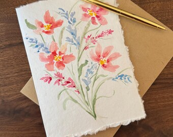 Custom Hand Painted Watercolor Floral Card for mom, daughter, niece, girlfriend, flower lover, wildflower card