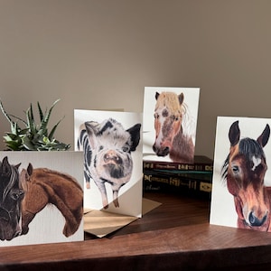 Farm Greeting Card horse lovers gift for pig lover Colored Pencil Art card for Mother’s Day farm animal card 5x7” rustic greeting cards