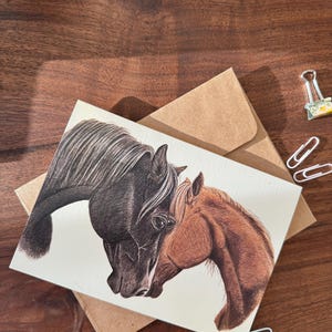 Horse Greeting Card Colored Pencil Art Greeting Card for Horse lovers Gift for horse mom Friendship Horse Card Mother’s Day gift 5x7”
