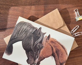 Horse Greeting Card Colored Pencil Art Greeting Card for Horse lovers Gift for horse mom Friendship Horse Card Mother’s Day gift 5x7”