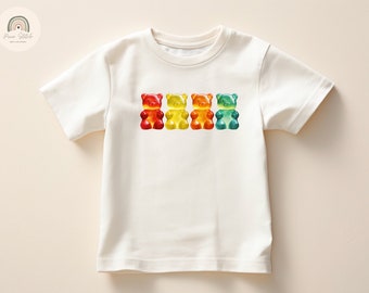 T-shirt pour tout-petit ours en gélatine | -shirt doux, amusant et coloré pour bébé et tout-petit | Graphique mignon et ludique d'ours en gélatine | T-shirt Amateurs de bonbons