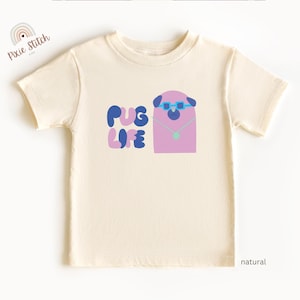 Pug Life Toddler T-Shirt, Cute Kids Tee with Cool Cartoon Dog and Retro Bubble Letters, Funny Toddler Shirt, Great for Little Dog Lovers