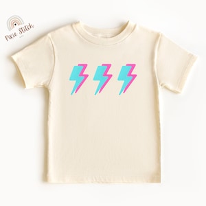 Lightning Bolt Toddler Tee | Cute Toddler Shirt | Pink And Turquoise Lightning Bolt Graphic | Natural Toddler Shirt